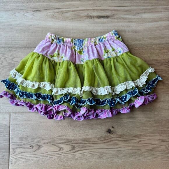 Matilda Jane Good Hart Ruffle Tutu Twirl Skirt Girls Size 4 Green Floral Tulle - Picture 2 of 5